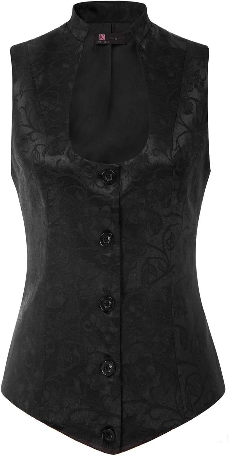 Womens Vintage Vest Fully Lined Formal Business Dress Suits Button Down Steampunk Waistcoat