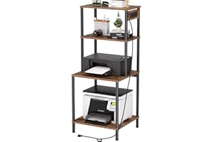 ASGOLION Printer Stand with Charging Station, 49"Tall 4-Tier Printer Stand with Storage, Large Printer Table for Home Office, Kitchen, Living Room, PrinterCart Beside Desk for Printer, Scanner (Rustic Brown)