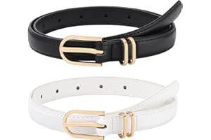 Monopa Kids Leather Belts for Girls - 2 Pack Toddler Girls Skinny Leather Belts for Jeans with Gold Buckle