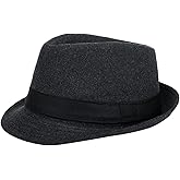 Classic Fedora Hat for Mens Womens Winter Felt Short Brim Trilby Hat Vintage Panama Jazz Cap with Decorative Band