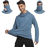 Mens Long Sleeve Athletic Hoodie Sun Protection Gym Workout Shirt for Hiking Running Fishing