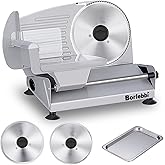 Meat Slicer, 200W Electric Food Slicer with 2 Removable 7.5" Stainless Steel Blades and Stainless Steel Tray, Child Lock Prot