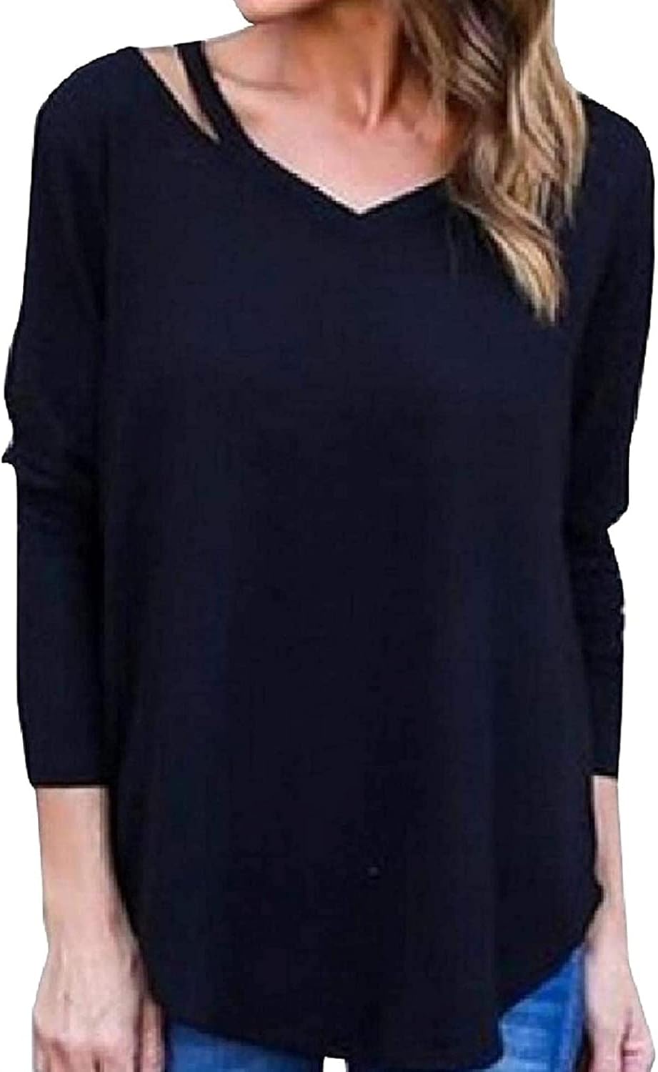 Womens Slim Baggy LongSleeve Solid Lounge Regular Stretch Shirts Tops