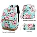 School Backpacks for Teen Girls Lightweight Canvas Backpack Bookbags Set (Light Green- Flower)