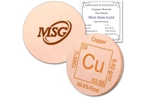 1 oz Copper Round .9995 Pure Paperweight - Element Design with Certificate of Authenticity