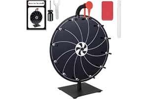JSTFRU 12 Inch Black Spinning Prize Wheel - Spinning Wheel with Stand,12 Slots Color Tabletop Roulette Spinner of Fortune, with Dry Erase Marker and Eraser for Trade Show, Carnival, Win Fortune Spin Games
