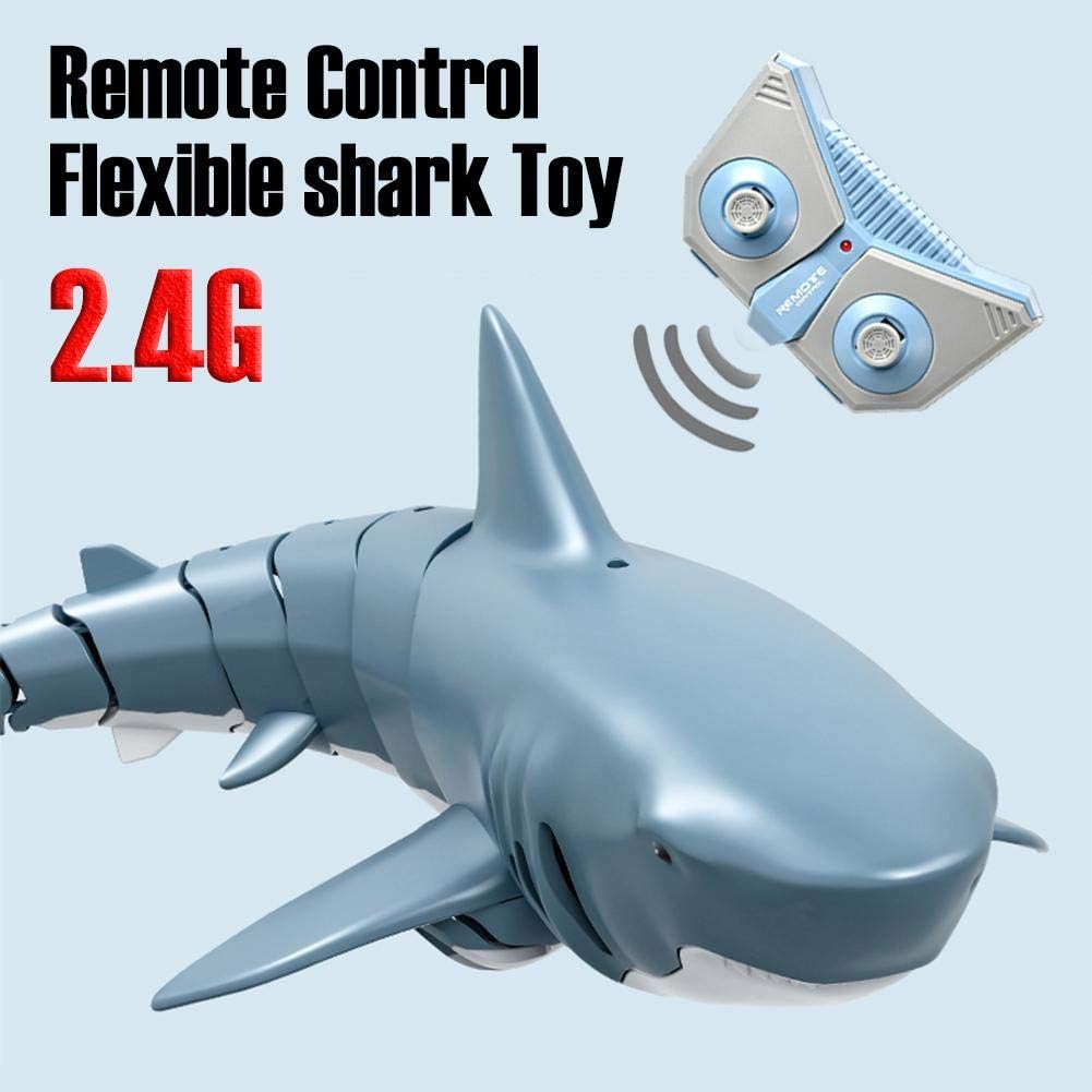 HUVE 2.4G RC Shark Boat Toy Mini RC Shark Simulation Remote Control Shark Boat Toy Electronic Fish Water Toys For Swimming Pool Bathroom Toy Blue