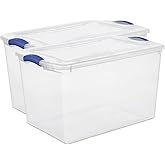 2-Pack Transparent Storage Box,66 Quart Capacity Storage Container with lock cover,Plastic,Stackable storage solution ideal for organizing items in households,Educational institutions,and warehouses.