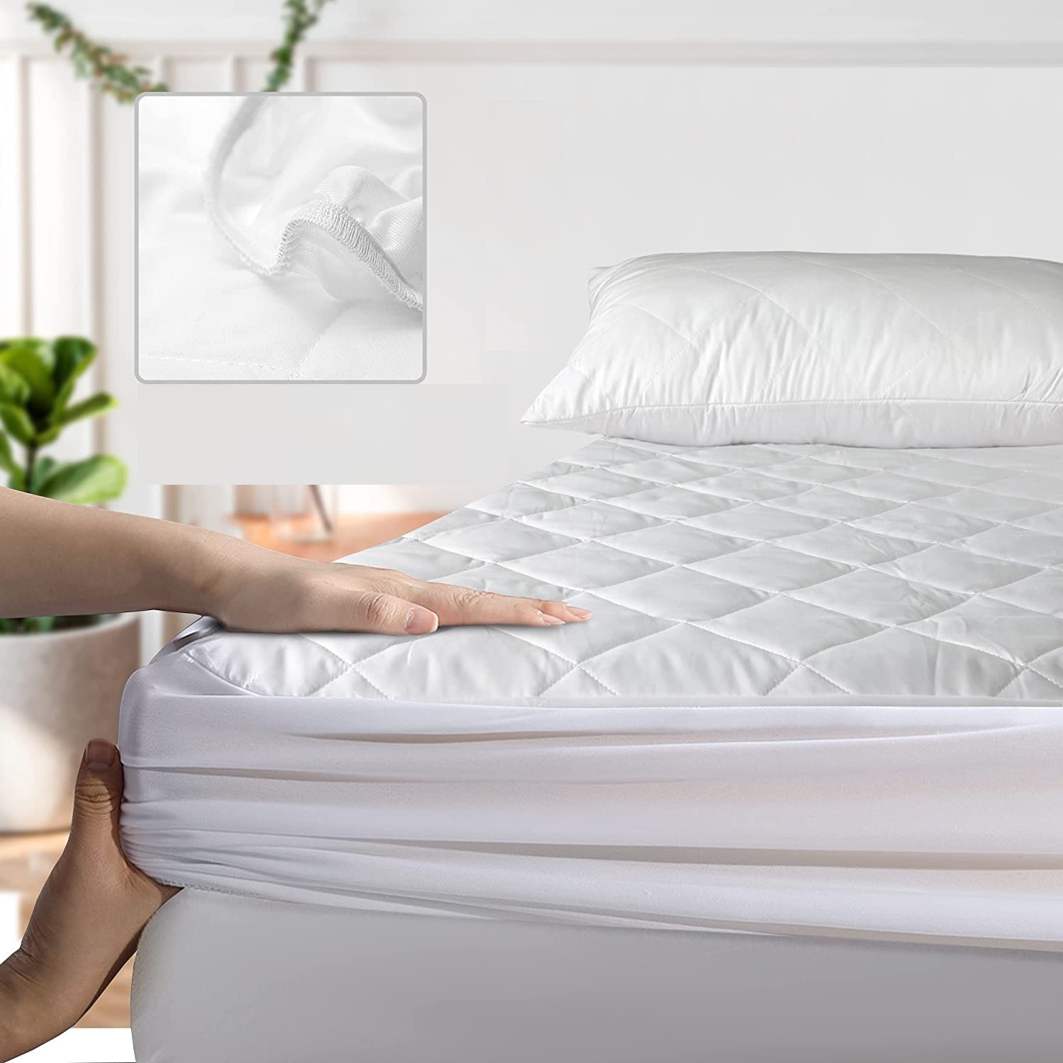 Extra Deep Quilted Mattress Protector - 100% Cotton Mattress Pad Bed Topper Cover Anti Allergic Breathable Sheets Single Double King SuperKing 4FT Size (Small Double (4ft)) White
