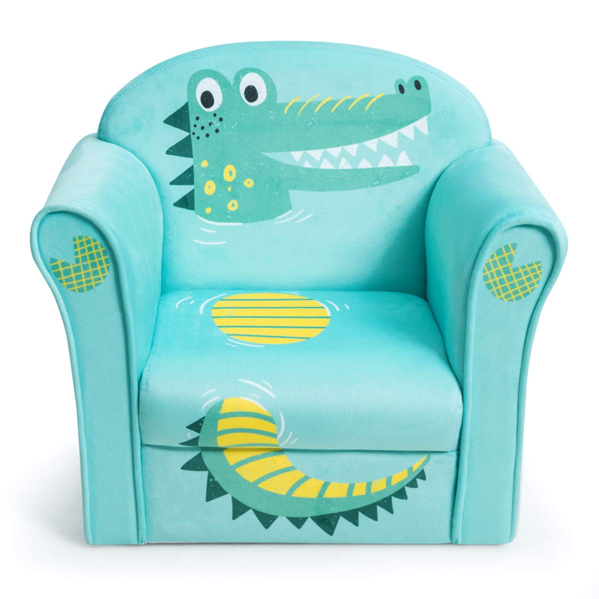 Costzon Kids Couch, Children's Sofa Armrest Chair with Pattern, Toddler Furniture w/Sturdy Wood Construction, Preschool, Lightweight Kids Couch Sofa Chair for Aged 1-5 Boys & Girls Gifts, Crocodile Image