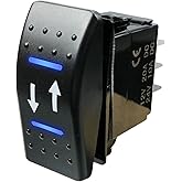ON-Off-ON/Open-Close/in-Out Rocker Switch 4 Pin Marine Grade, with Blue LED Light and Etched Arrow Symbols, DC 12V/20A, 24V/10A