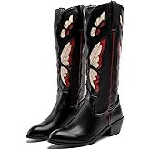 WONDERWAY Women Embroidery Cowboy Boots Pointy Toe with Chunky Heel boots Western Knee High Classic Retro Country Boots Shoes