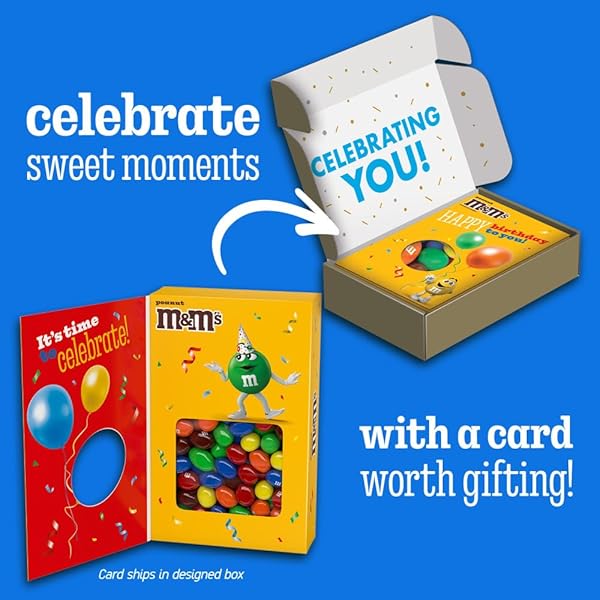 M&M’S PEANUT MILK CHOCOLATE CANDY HAPPY BIRTHDAY CARD AND GIFT BOX ALL IN ONE BIRTHDAY PRESENT FOR ALL AGES, 10.05 OZ BOX
