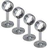 Antrader 4-Pack Stainless Steel 1.26 Inch Dia Wardrobe Closet Rod Rail Support Shelf Pipe Holder Socket Bracket Silver Tone