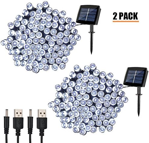 Solar Fairy String Lights Outdoor Waterproof, WOOHAHA 2 Pack 72ft 200LED Updated Version Solar Powered String Lights for Christmas Patio Garden Party(Cool White)