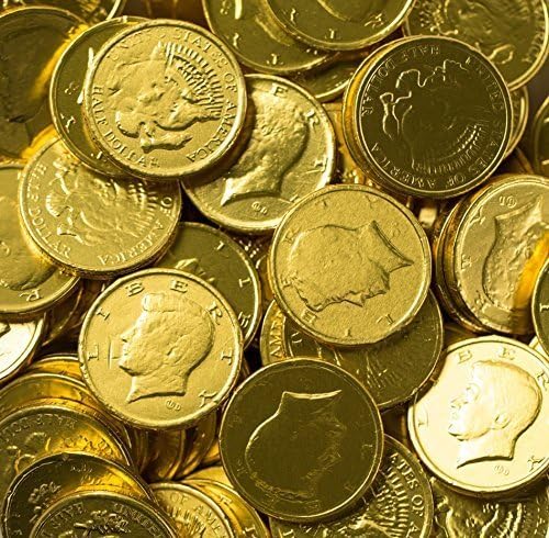 Solid Milk Chocolate Large Kennedy Gold Coins - 2 Full Pounds Bulk Wholesale by RiverFinn