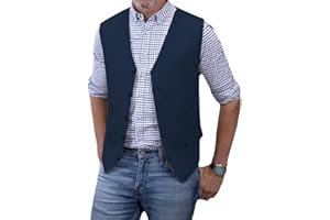 SOLOVEDRESS Men's Summer Leisure Cotton Linen Suit Vest Dress V Neck Waistcoat for Party and Beach