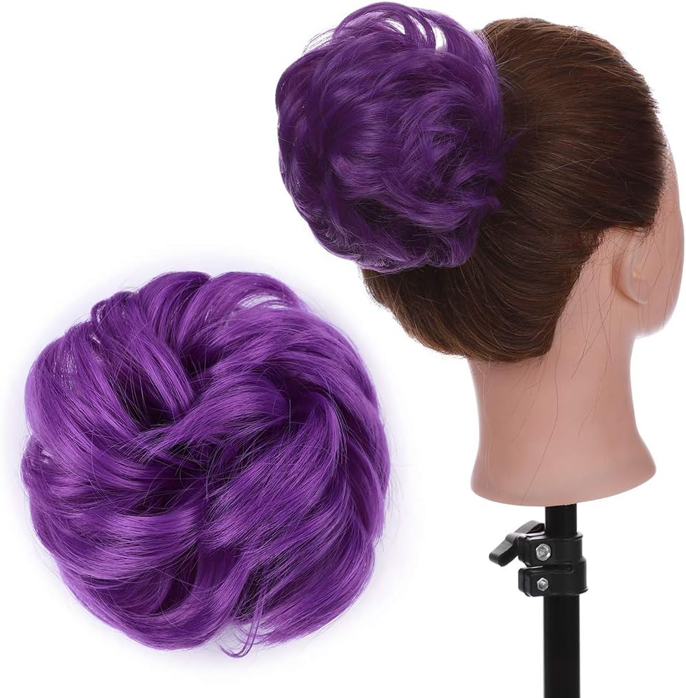 Messy Hair Bun Hair-Scrunchies Extension Curly Wavy Thick Synthetic Chignon for women Updo Hairpiece Ponytail HairAccessories Purple - Image 3