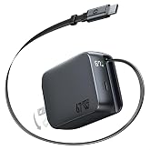 MOKiN Retractable USB C Charger Cable, 67W 2-Port Fast Charging Wall Plug | GaN6/PD/PPS Phone/Laptop Adapter with Cord, Compact Travel Foldable Plug for iPhone 17/16/15/MacBook/AirPods/Samsung S26/S25