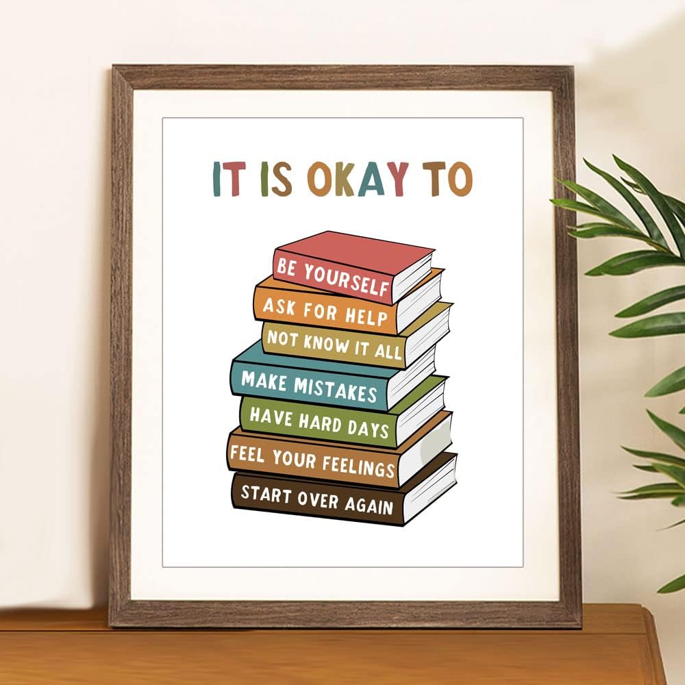 Wall Décor - It Is Okay To Feel, Boho Classroom Decor, My Feelings, Classroom Poster, Educational Wall Art, Be Yourself, Playroom Wall Art Decor, School Counselor, Therapy Office Decor, No Framed (11x14 INCH)