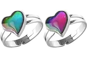 Acchmn Mood Ring Love Heart Color Changing Emotional Feeling Adjustable Size Mood Rings 2pcs(Love Heart)