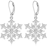 Snowflake Earrings for Women Dangle Womens Christmas Earrings Dangling Sterling Silver Snowflake Earrings Leverback Winter Xmas Gifts