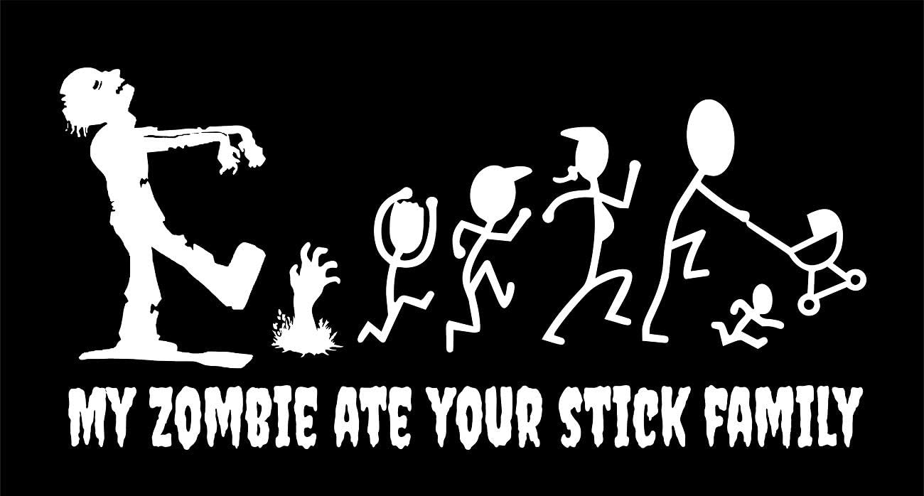 My Zombie ate Your Stick Family Vehicle Car Truck Window Vinyl Decal Sticker (5" T x 11" W)