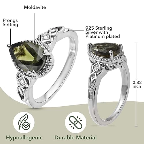 Birthstone Rings for Women Sterling Silver Jewelry Moldavite