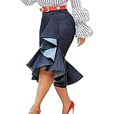 VERWIN Mermaid Plain Falbala Mid-Calf High Waist Women's Skirt