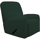 Easy-GoingRecliner Stretch Sofa Slipcover Sofa Cover 4-Pieces Furniture Protector Couch Soft with Elastic Bottom,Polyester Spandex Jacquard Fabric Small Checks(Recliner,Dark Green)