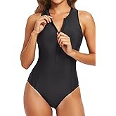 Tempt Me Women Athletic One Piece Swimsuit Zipper High Neck Bathing Suit Racerback Swimwear