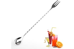 YUNAI Stainless Steel Bar Mixing Spoon with Fork, Twisted Long Handle Cocktail Spoon Fork Bar Drink Mixer Stirrer for Bartend