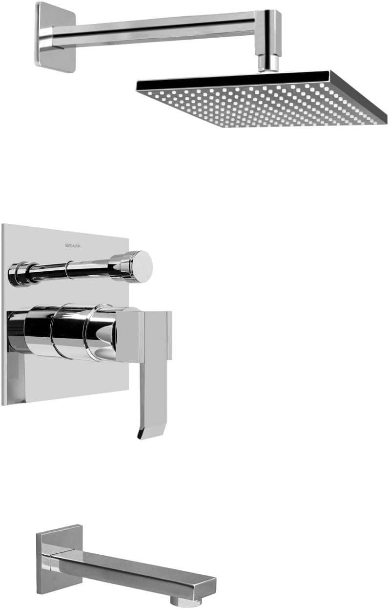 Graff G-7290-LM38S-PC-T Qubic Pressure Balance Tub and Shower Set Trim Only, Polished Chrome