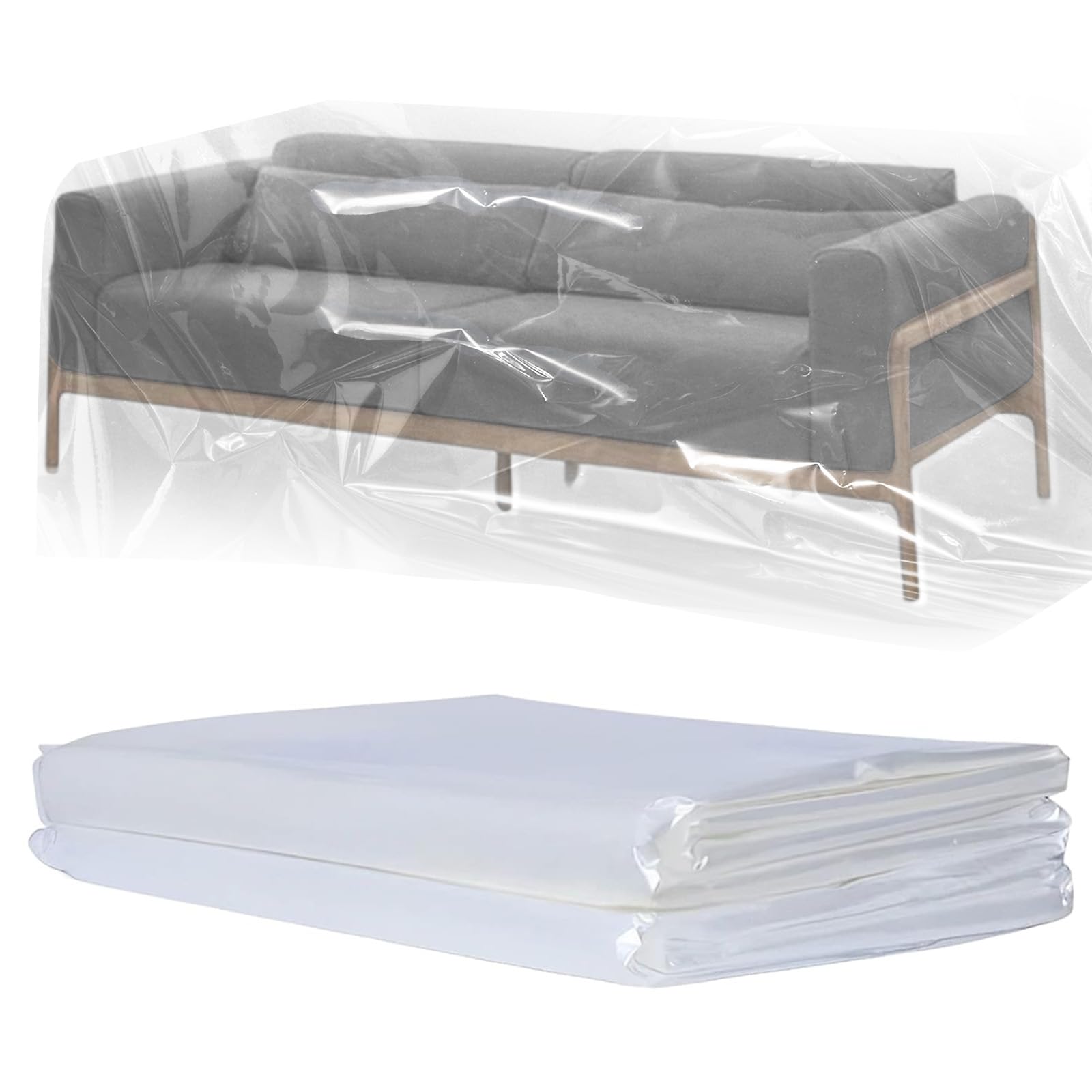 TUAKIMCE 2PCS Plastic Sofa Cover, Waterproof Sofa Storage Bag, Sofa Protection Cover 3 Seater, Furniture Proof Dust Cover Couch Cover, Moving Sofa Cover for Sofas, Bed,Couch, 300cm X 200cm