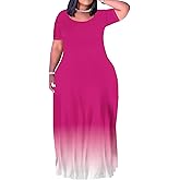 Women's Plus Size Maxi Dresses Short Sleeve Sundress Summer T-Shirt Beach Long Dress with Pockets