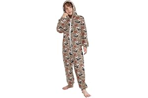 Sletend Christmas Dachshund Dog Unisex Onesie Pajamas One-Piece Costume Hooded Sleepwear Jumpsuit 4-14Y