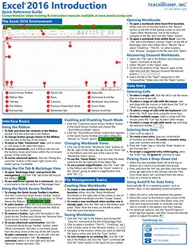 Microsoft Excel 2016 Introduction Quick Reference Training Guide (Cheat Sheet of Instructions, Tutorial, Tips & Shortcuts - Laminated Card)