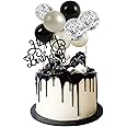 BEISHIDA 5 Inch 10pcs Balloon Cloud Cake Topper Silver Black Happy Birthday Cake Toppers Mini Balloon Cake Topper Garland with Happy Birthday Letter Decorations