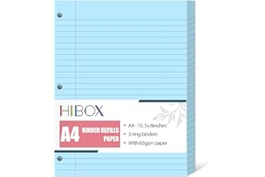 HIBOX 100 Sheets Lined Loose Leaf Paper, 8x10.5inch Blue Wide Ruled Refiller 3 Hole Punched Filler Paper for School Office