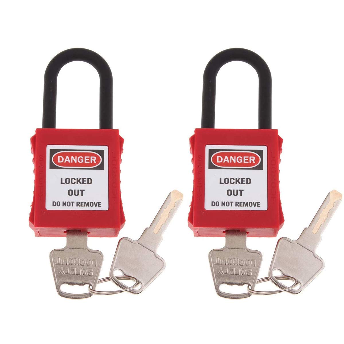 POFET 2pcs Safety Padlock Red, Engineering Plastic Insulated Padlock Security Lock Label Energy Isolation