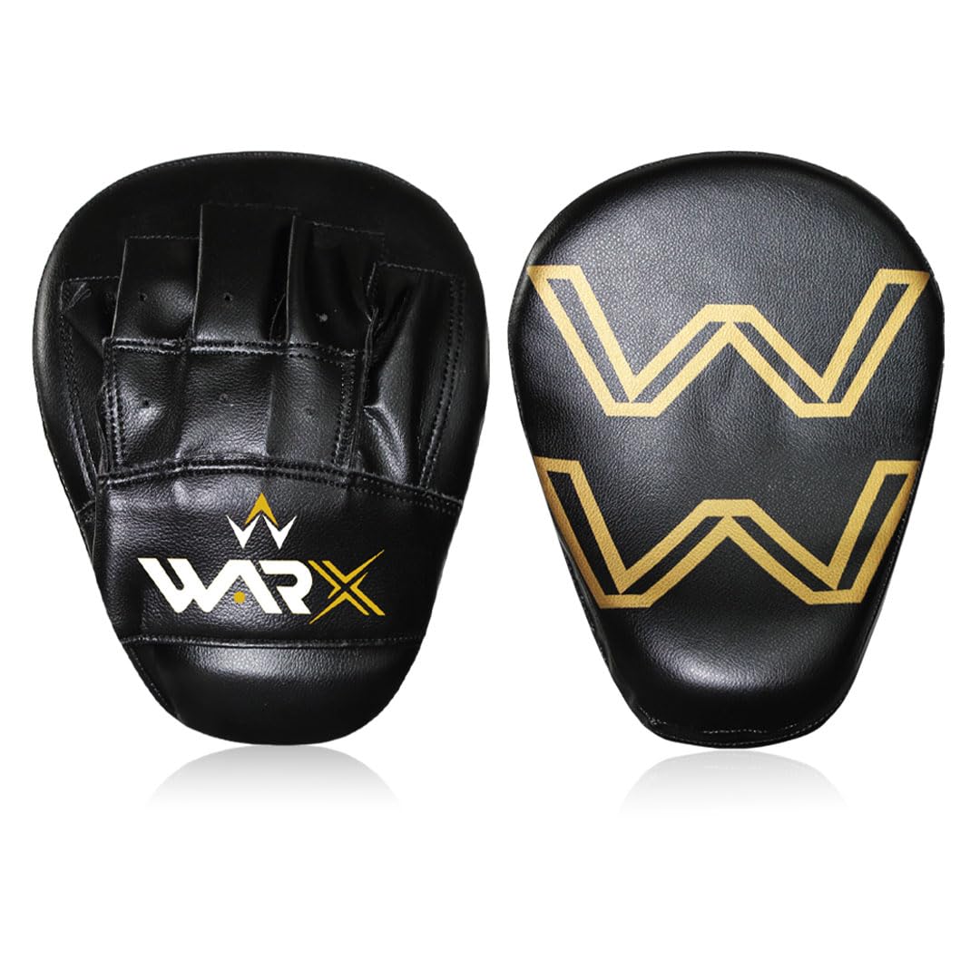 WARX® Curved Boxing Focus Pads Hook & Jabs Gloves Punch Bag Mitts Boxing MMA Kick Training (Black/Gold)