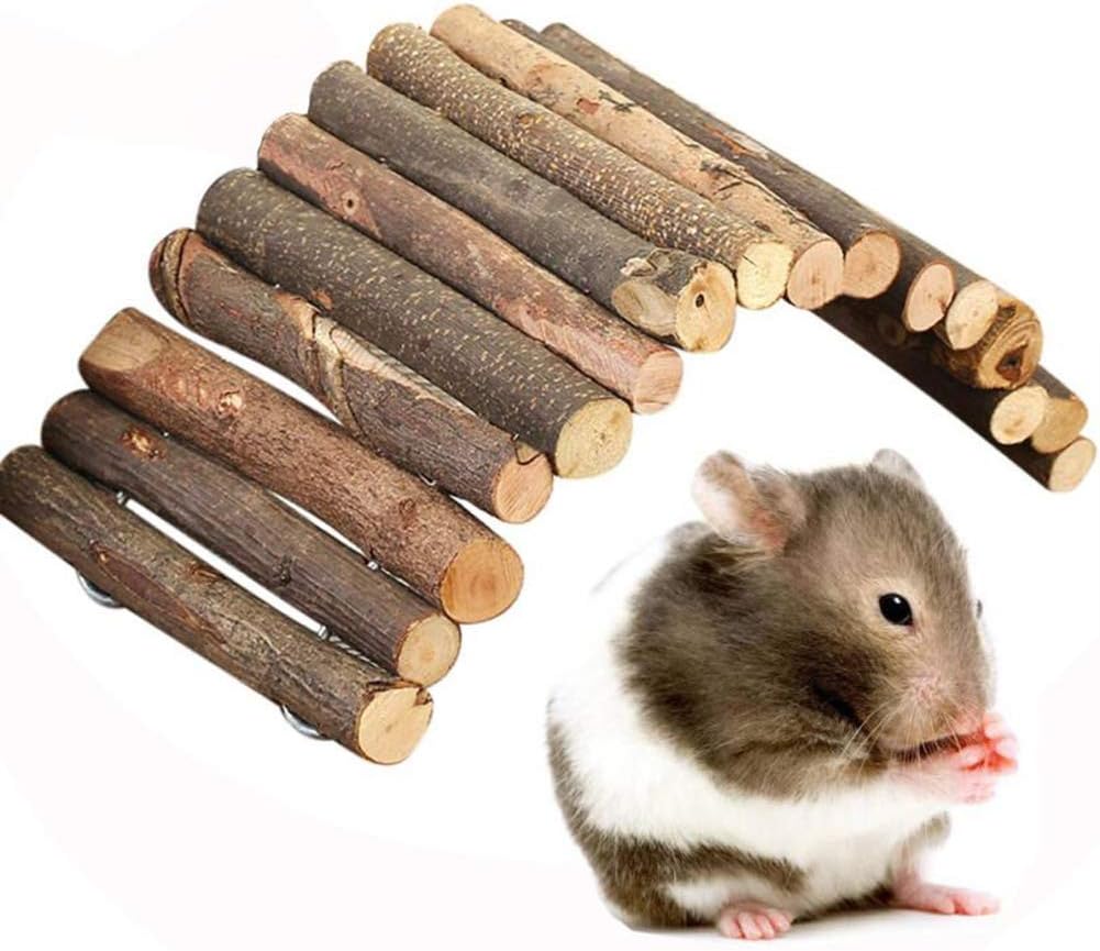 Keer Small Pet Wooden Ladder Toy Hiding House Climbing Bridge for Hamster Chinchillas Guinea Pig Tortoise Lizard platform Natural Sticks (M)