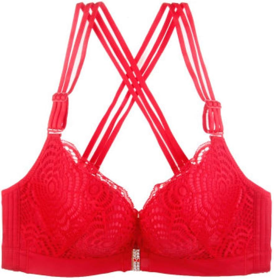 LIJIAYANG Large Size Beautiful Back Gathers no Steel Ring Female Front Open Buckle lace Bra