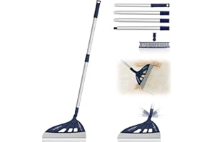 UNCLE ROCK Magic Air Broom with V-Shape Brush, 2 in 1 Silicone Broom for Floor Cleaning, 60” Long Handle Squeegee Sets to Clean pet Hair, Ketchup, Glass Shards (Blue)