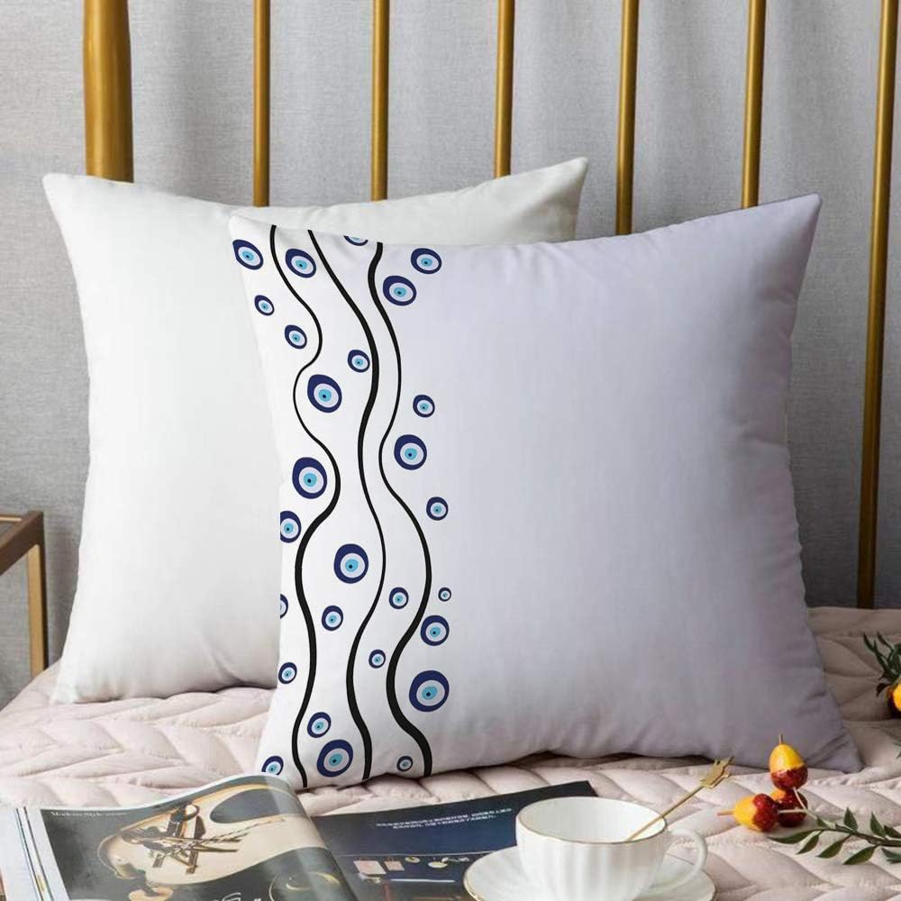 Soft Decorative Throw Pillow Cover Cushion Covers,Evil Eye,Eye Shaped Amulets Vertical Wavy Lines Artistic Magical Belief HappinPillowcase Pillow Shams, for Sofa Bedroom Car Chair 18x18 Inch/45x45 cm