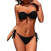 Zuvebamyo Women Bandeau Bikini Set Bowknot Strapless Cheeky Bathing Suits Tie Side Two Piece Swimsuit