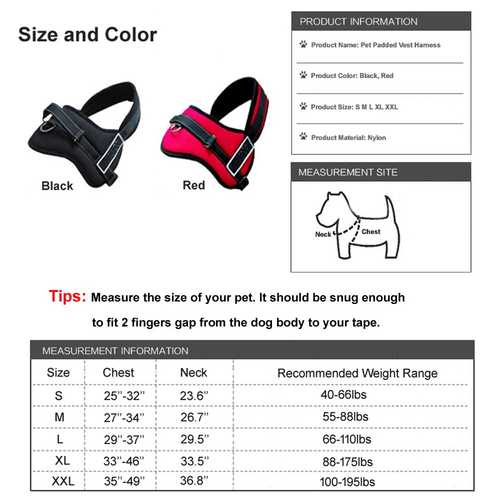 Dog Harness No Pull Harness Pet Padded Vest Adjustable Reflective Comfort Control for Large Dogs in Training Walking - No More Pulling Tugging or Choking (XXL, Red)