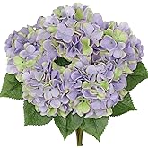 Hollyone Green Purple Hydrangea Artificial Flowers Large Artificial Hydrangeas Silk Flowers for Home Decor Indoor Wedding Flowers Bouquets Faux Flowers Kitchen Centerpiece Table Decorations