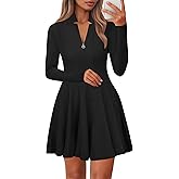 Lazysmile Fall Dresses for Women 2025 Long Sleeve V Neck Half Zip A Line Swing Casual Party Club Mini Short Dress