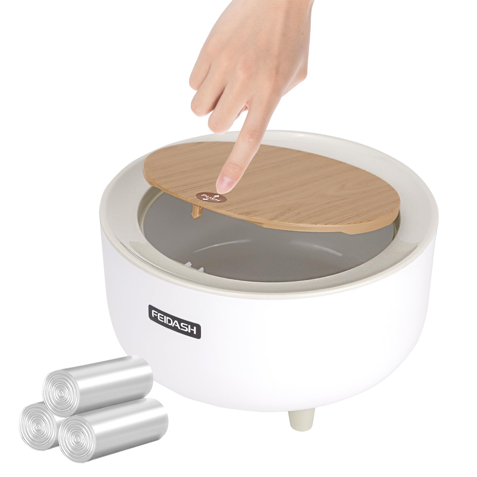 Desk Bin with Press lid, Bedroom Bin Small with 3 Rubbish Bags, Mini Office Desktop Dustbin 2 L, Rubbish Tiny for Bathroom Kitchen Living Room Desk Car